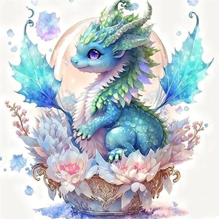 30x40cm, BLÅ DRAGE 5d diamantmalet rhinestones broderi lærred