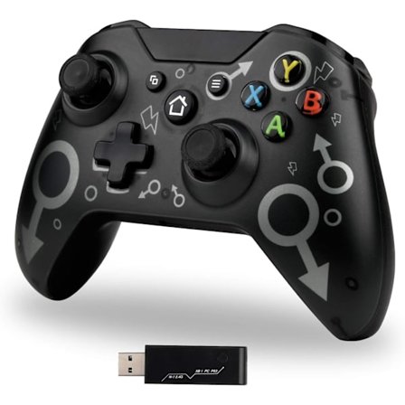 Langaton ohjain Xbox One -konsolille, Xbox-ohjain 2,4 GHz:n langattomalla adapterilla, Xbox One X/Xbox One S/PS3 ja PC (Musta)