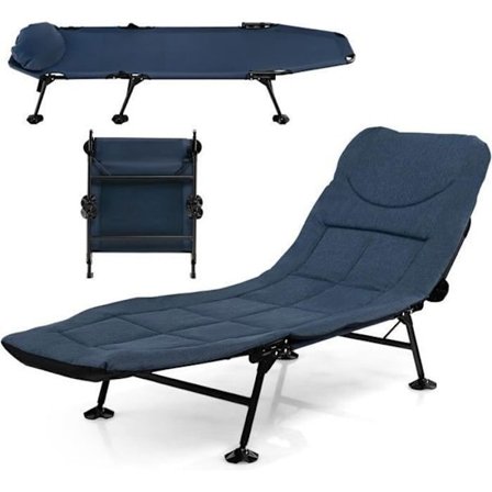 Sammenfoldelig lejrseng - COSTWAY - med justerbart ryglæn i 6 positioner - Aftagelig madras og pude - Blå