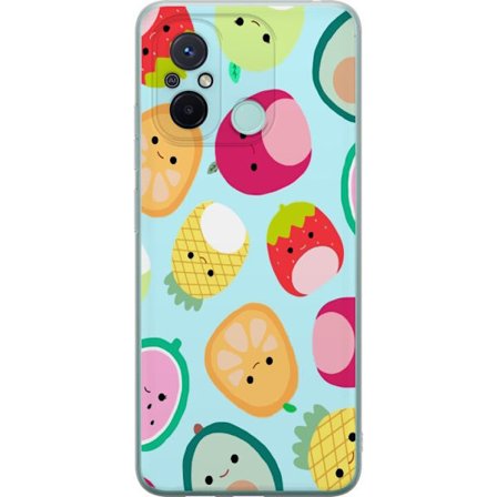 Kompatibel Mobilcover til Xiaomi Redmi 12C Mønster af kawaii frugter som jordbær citron ananas og avocado på lyseblå baggrund