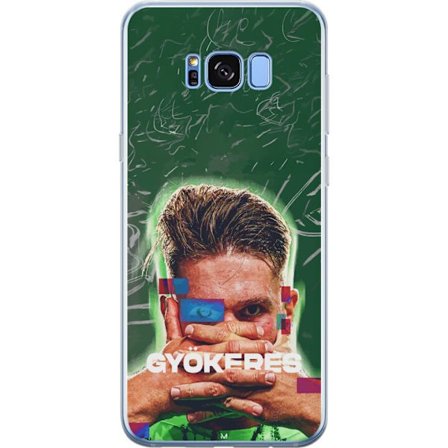 Yhteensopiva Puhelinkuori Samsung Galaxy S8+ Lamine Yamal Barcelonan pelipaidassa, jossa on neonvaloja ja punaisia ja sinisiä salamoita dramaattisessa