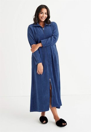 Cellbes of Sweden - Lang morgenkåpe i velour Wilma i blå for damer i størrelse 58/60