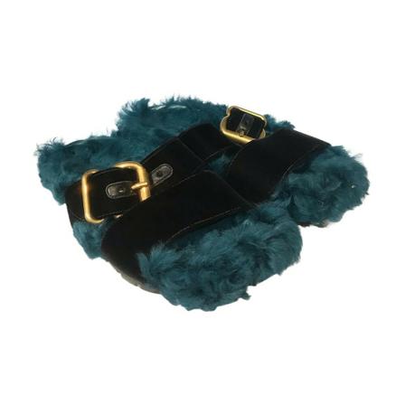 Prada Vintage Pre-Owned Mules Fur Blå, Dame Vintage Sko, Størrelse: 36 EU