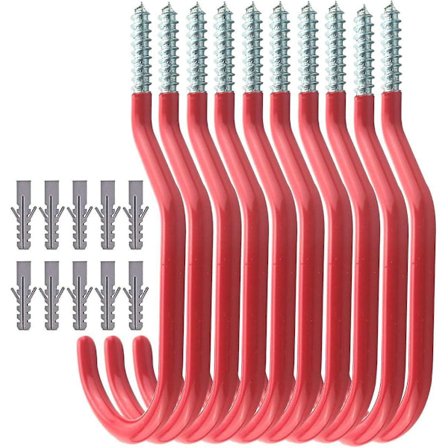 Cykelkrog, 10 stk. sæt med cykelopbevaringskroge, cykelkroge til garage, skru-i redskabsskur kroge, store kroge med plastbelægning, vægmontering/