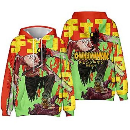 Unisex Chainsaw Man Anime Hoodie med Lange Ærmer 3D Grafisk Print Sweatshirt Trøje (L A)