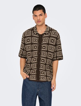 ONLY & SONS Onsbart Rlx 5 Ss Shirt Knit Noos - Brown - XS
