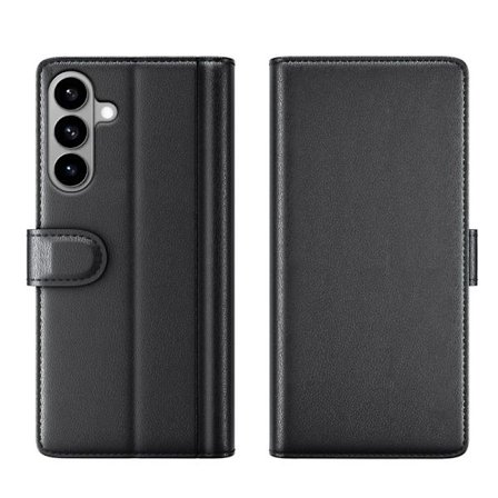 Samsung Galaxy S26 Plånboksfodral Äkta Läder Ställ - Svart