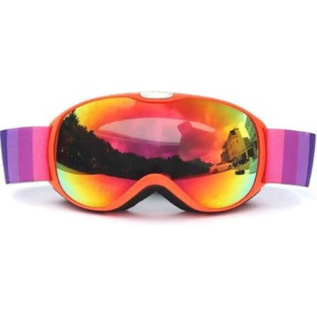 Skibriller for barn - Hjelmkompatible - for barn og ungdom - OTG-design, sklisikker stropp, UV400-beskyttelse, (oransje ramme)