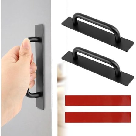 2-Stykke - Selvklæbende Håndtag - Møbelhåndtag - Skydedøre - Dørhåndtag - Sort