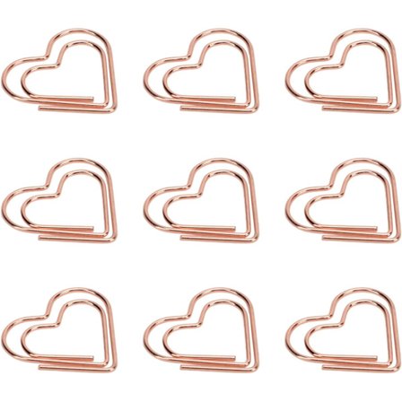100 bærbare og delikate hjerteformede rosenguld papirclips rustfrie