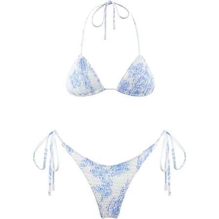 Kvinnors Triangel Bikini Baddräkt Tie Smocked Ruched Tvådelad Baddräkt Set