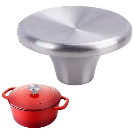 Erstatningslokkhåndtak i rustfritt stål - Kompatibelt med Le Creuset, Aldi, Lodge og andre emaljerte støpejernserstatningsknotter (sølv)