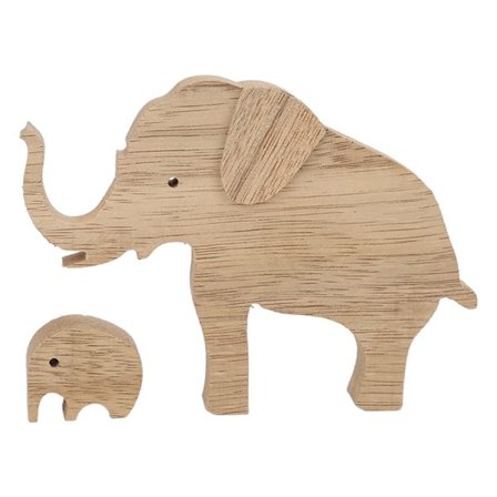 2 stk. Elefant Mor Barn Figurer Glatte Kanter Træ Boligindretning Ornamenter B25