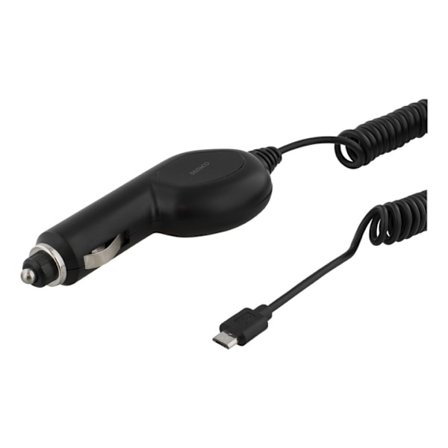 DELTACO billaddare med Micro USB, 1A, 12-24V, 1m spiralkabel, svart