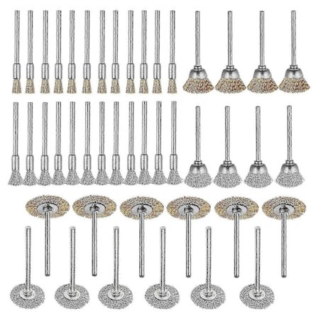 44 Deler Mini Stålbørste Hjul Kopp Messing Ståltrådbørste Sett 1/8" (3mm) Skaft kompatibel med Power Dremel Roterende Verktøy Poleringsverktøy