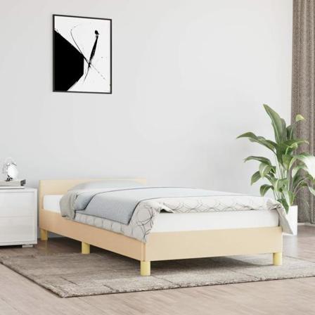 Vidaxl Sängram Med Huvudgavel Gräddvit 90x190 Cm Tyg Kräm