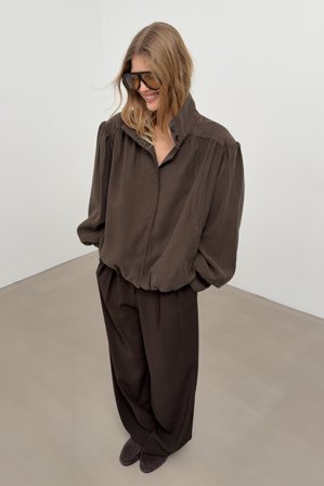 NA-KD Pantalon de tailleur large à taille haute - Pantalon cigarette - Marron - EU 32