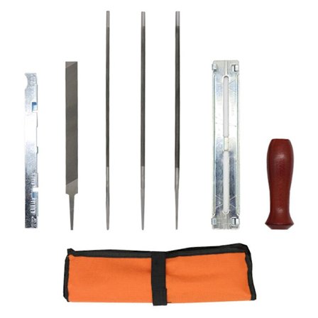 Ammattimainen moottorisahan teroitussarja 8-osainen ketjun teroitussarja (yhteensopiva pyöreä viila, puukahva, syvyysmittari, viilaohjain ja pussi), 