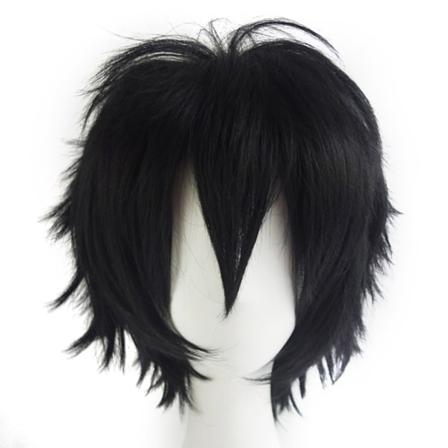 Unisex Anime Kort Cosplay Paryk Med Pandehår Varmebestandig Hår, Sort