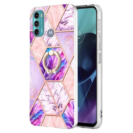 Marble Mønstret Cover med Ring Holder til Motorola Moto G71 5G - Lyselilla