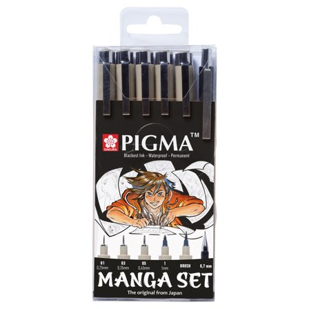 Sakura Manga Tool Pigma Micron Black ensemble de 6