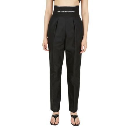 Alexander Wang, Logo Waistband Pants Zwart, Dames, Maat:S,print