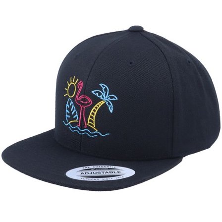 Iconic - Svart snapback Keps - Neon Summer Beach Flamingo Black Snapback @ Hatstore