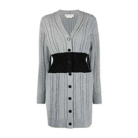 Alexander McQueen Bi-Colour Cable Knit Cardigan Grå, Dame Cardigans, Størrelse: S
