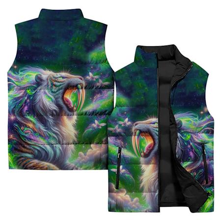 Vinter Casual Bomuldsvest Cool Saber-tandet Tiger og Ulv Print Vinterveste til Mænd Mænds Tøj 2024 Jakker Mand P2424MHH-90PG 6XL