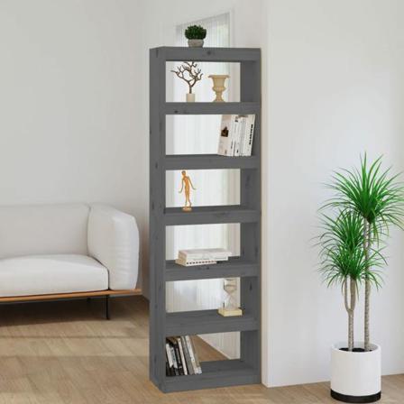 Vidaxl Bokhylla/rumsavdelare Grå 60x30x199,5 Cm Massiv Furu Grå