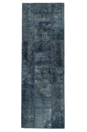 Dywan Patchwork 74X205 Chodnikowy Czarny/Ciemnoniebieski (Wełna, Persja/Iran)