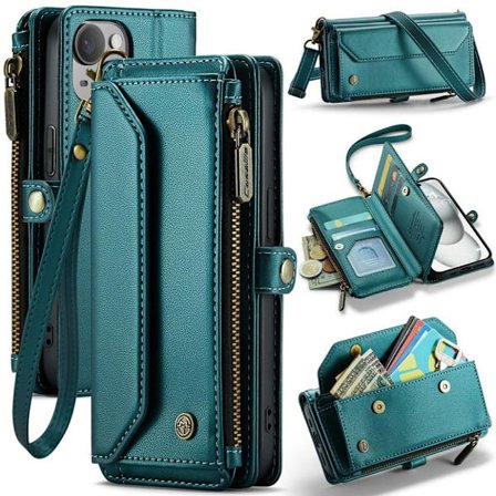 CASEME iPhone 15 Wallet Cover RFID Blocking Card Holder Stand - Green