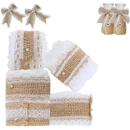 Juurikangasnauharullat, valkoinen säkkikangasnauha, rustiikkinen koristelu - Juurikangasrulla, täydellinen askarteluun, häihin, lahjojen paketointiin