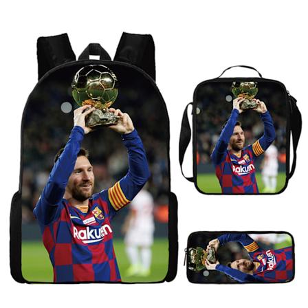 3-delad uppsättning av Messi och Ronaldo ryggsäck, student fotboll väska, 3D - tryckt ryggsäck style 2