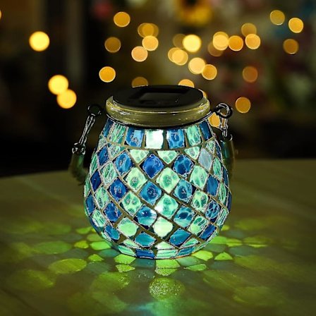 Solcelledrevne lykter for utendørs hage, solcellelykter i murkrukke for utendørs oppheng, IP44 vanntette solcellelykter, utendørs glassmosaikklys