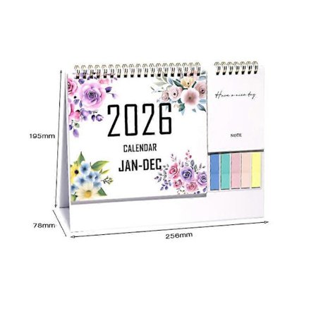 Bærbar Jan. 2026 - Des. 2026 2026 Blomsterkalender Sammenleggbar Planlegging Engelsk Kalender Fargerik Daglig Studieregistreringskalender Hjem
