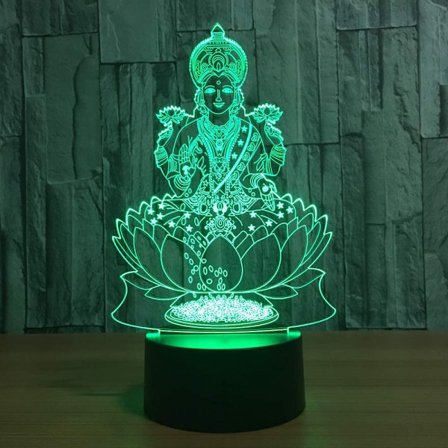 Lakshmi 7 Färgväxlande Lampa 3D Atmosfärisk Nattlampa LED Visuell Indisk Gudinna av Rikedom Lampa Sovrumsdekoration Present Ljusarmatur