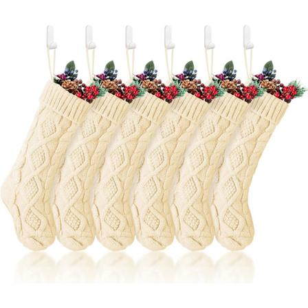 6-pack julstrumpor i kabelvirkad design med hållare