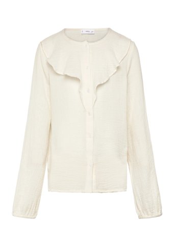 Mango Crinkled Ruffle Shirt - Cream - 11