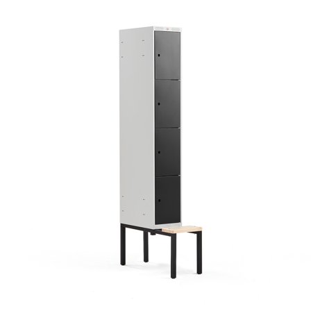 Kleiderspind CLASSIC mit Sitzbank, 1 Modul/4 Türen, 2120 x 300 x 550 mm, schwarz