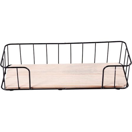 Jern Træ Væghængt Hylde Opbevaringshylde Monteret Opbevaringshylde til Køkken Soveværelse Børneværelse Dekoration Holder-Sort-A