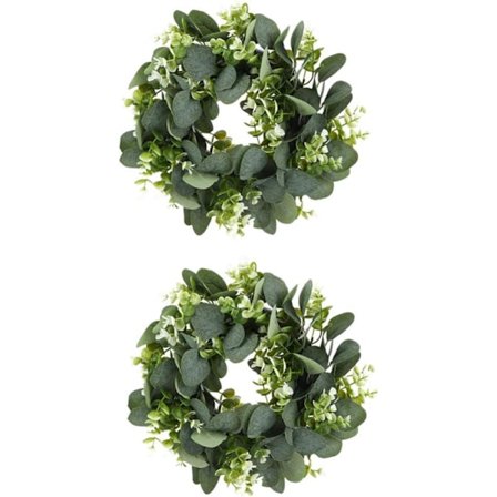 Kunstig eukalyptuskrans 2 stk. Dørkrans vår sommerkrans veggkrans med grønne blader Kunstig eukalyptusgirlander for veranda gårdshus Pa