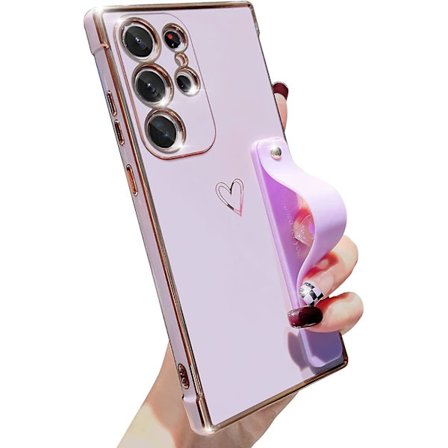 Suloinen sydänkuvioitu Tpu-pinnoitettu kotelo, yhteensopiva Galaxy S23 Ultran kanssa, säädettävällä rannehihnalla