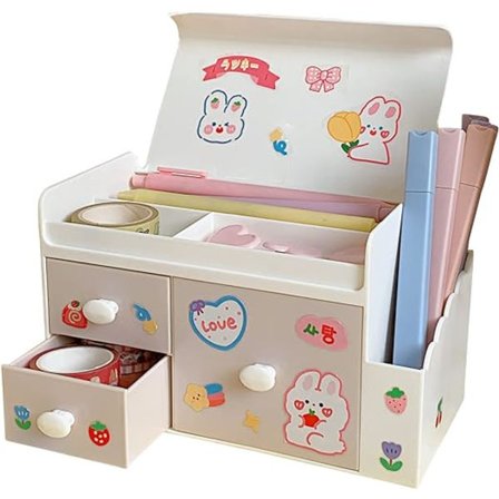 1 Stykk Søt Skrivebordsarrangør Kontorrekvisita Oppbevaring med Skuffer og