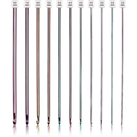 Lång virknålset, 11 st tunisiska virknålar i flera färger, afghanska virknålar för virkning, 2 mm (b) - 8 mm (l), utmärkta stick- och virktillbehör