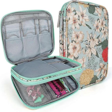 Etui til rundpinde, hæklenålsholder, opbevaringstaske med lynlås til kabel, runde dobbelte enkeltspidse strikkepinde, hæklenålsætui