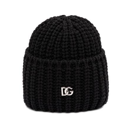 Dolce & Gabbana, Knit Hat With DG Patch Zwart, Heren, Maat:ONE Size