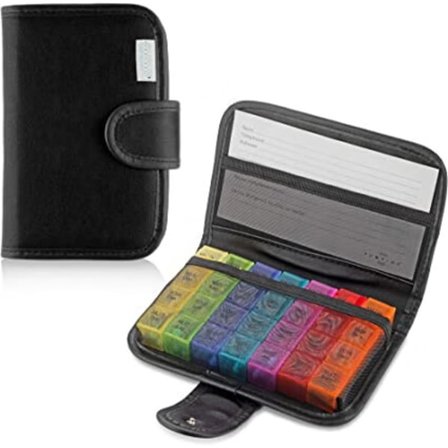 Ugentlig pilleæske med sort taske 7 dages pilleæske med 28 rum til vitaminer kosttilskud og medicin