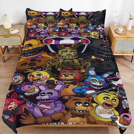 x253 Five Nights at Freddy's FNAF Dynebetræk Sæt Mikrofiber Sengetøj 3D-printet Letvægts 3-delt Dyne, 1 Dynebetræk og 2 Pudebetræk 240x260cm 94x102in
