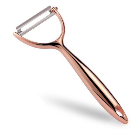 Y-skræller med skarpe blade i rustfrit stål, velegnet til æbler og agurker – Ergonomisk håndtag til nem fjernelse af kartoffeløjne (rosaguld)
